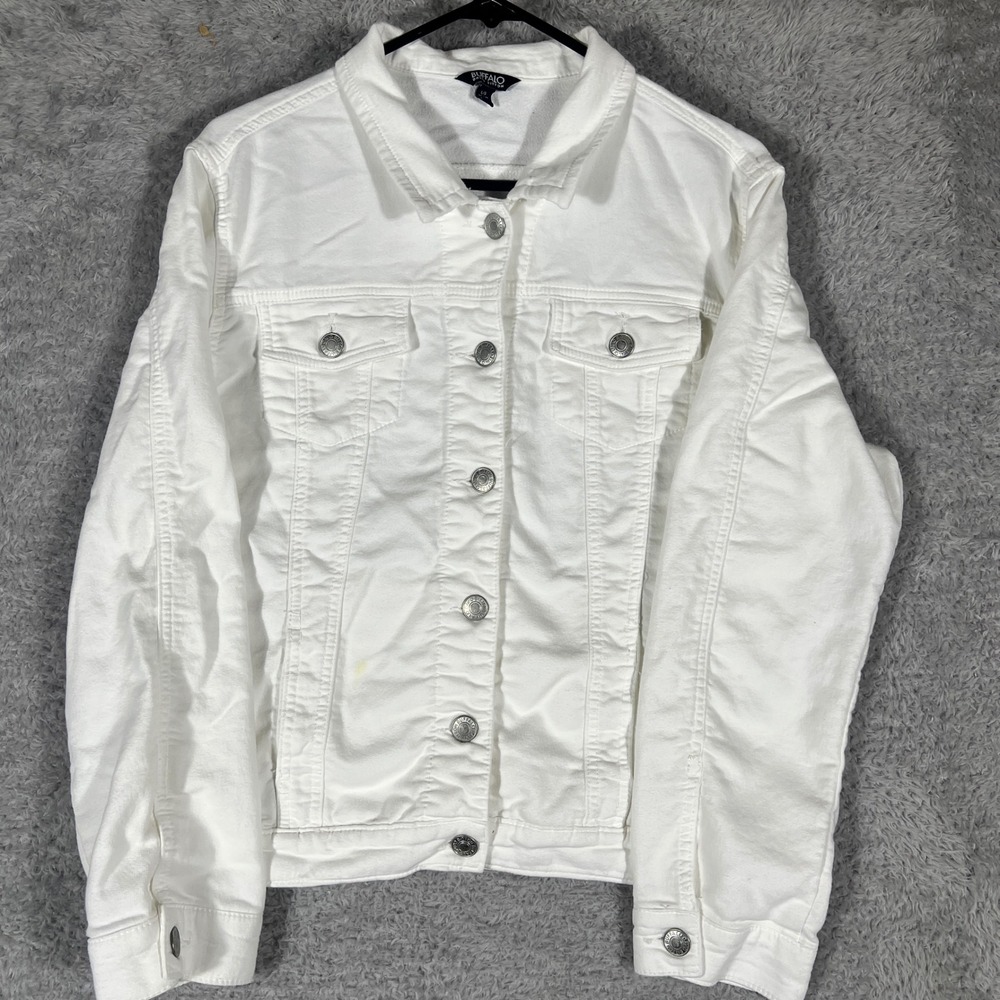 Buffalo David Bitton Denim Jacket Womens Large White Stretch Trucker Coat